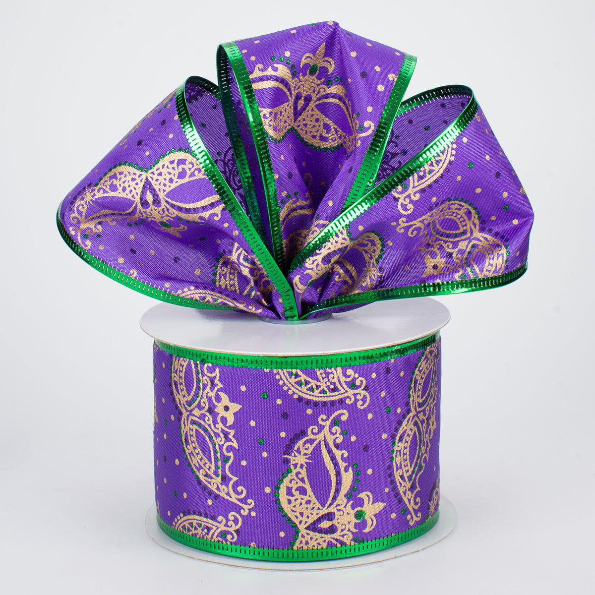 2.5" Mardi Gras Mask Purple Satin Ribbon (10 Yards) Lifestyle Photo