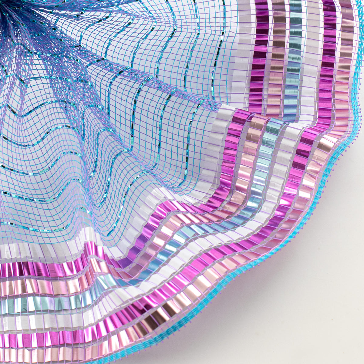 10" Matte XL Foil Border Mesh: Turquoise, Light Pink, Fuchsia, Blue, White Lifestyle Photo