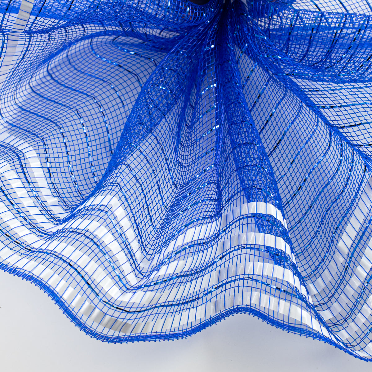 10" Matte XL Wide Foil Border Mesh: Royal Blue & White Lifestyle Photo