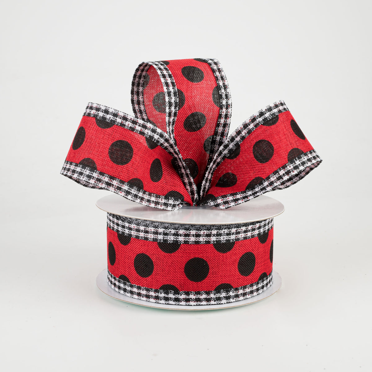 1.5" Medium Polka Dot Gingham Edge Ribbon: Red & Black (10 Yards) Lifestyle Photo