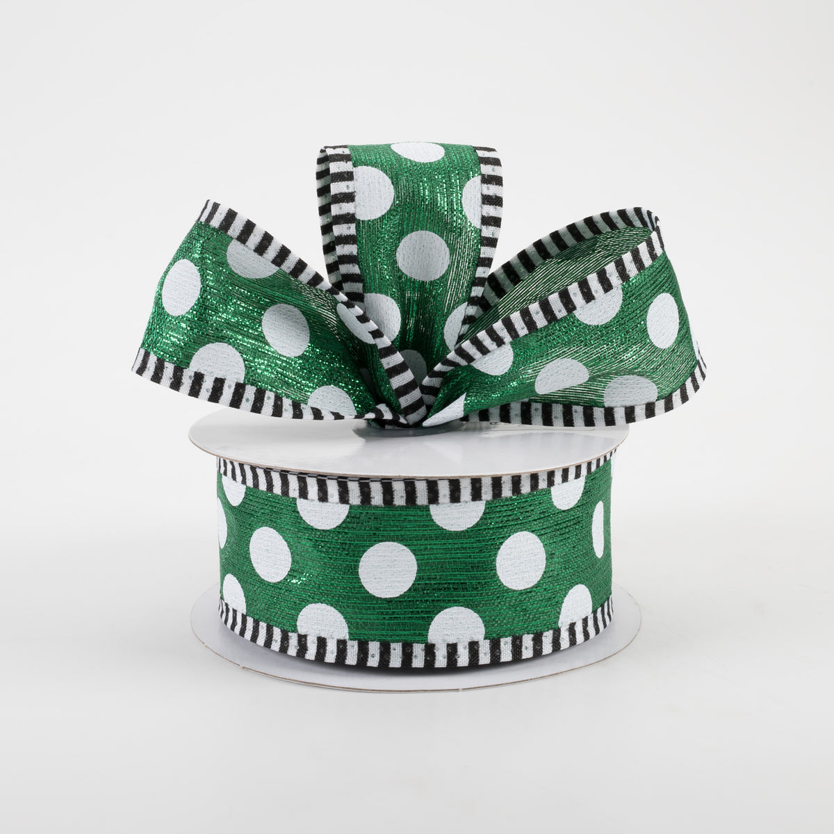 1.5" Medium Polka Dot Stripe Edge Ribbon: Emerald & White (10 Yards) Lifestyle Photo