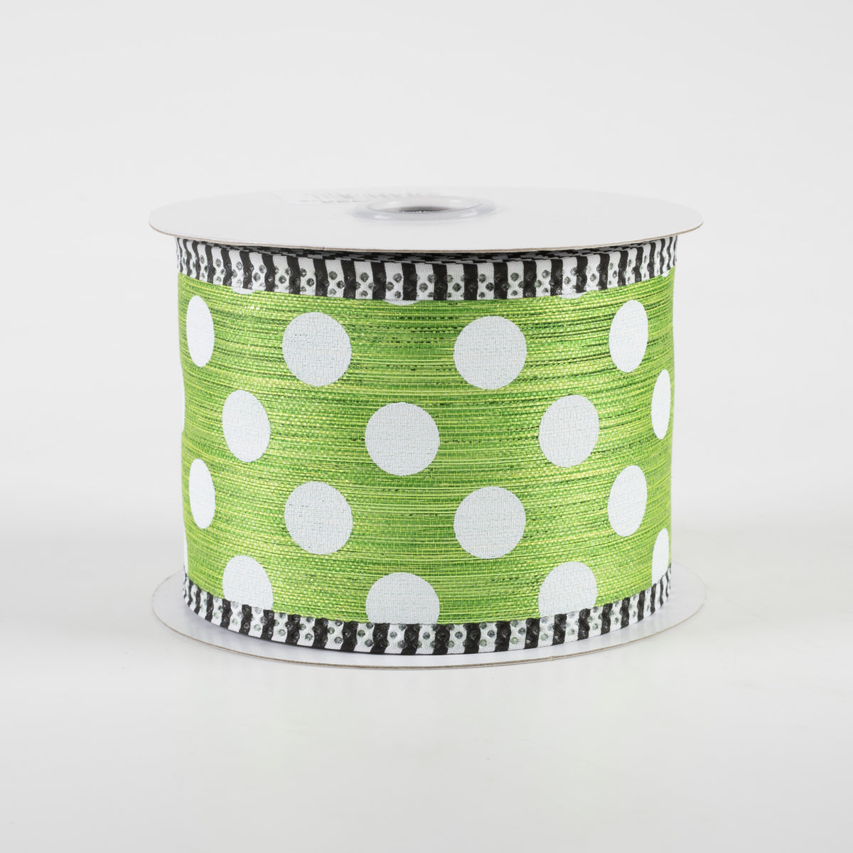 2.5" Medium Polka Dot Stripe Edge Ribbon: Lime & White (10 Yards)