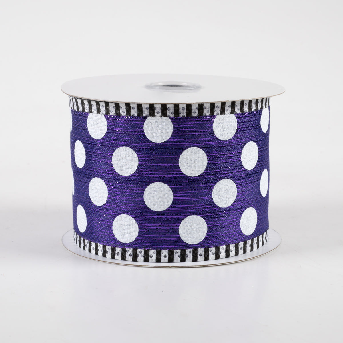 2.5" Medium Polka Dot Stripe Edge Ribbon: Purple & White (10 Yards)