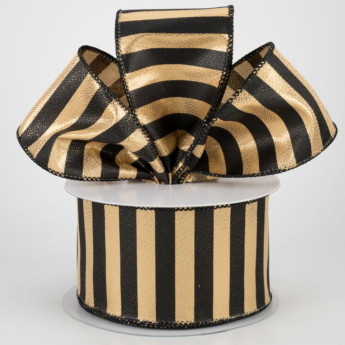 2.5" Medium Stripe Ribbon: Metallic Gold & Black (10 Yards) Lifestyle Photo
