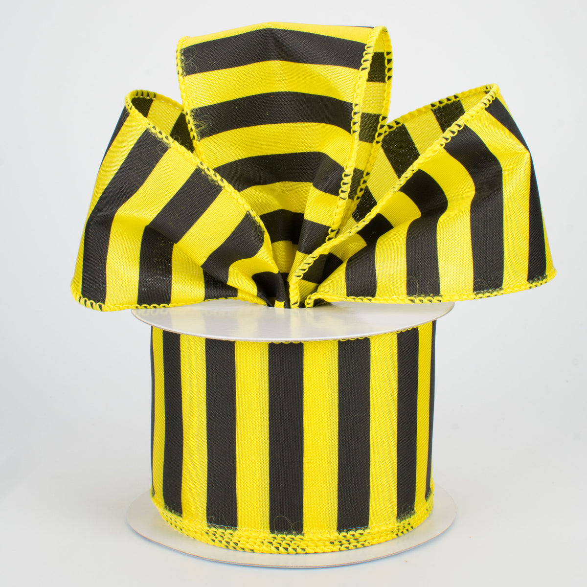 2.5" Medium Stripe Ribbon: Yellow & Black (10 Yards) Lifestyle Photo