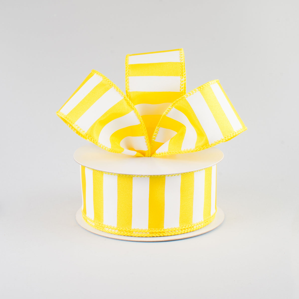 1.5" Medium Stripe Ribbon: Yellow & White (10 Yards) Lifestyle Photo