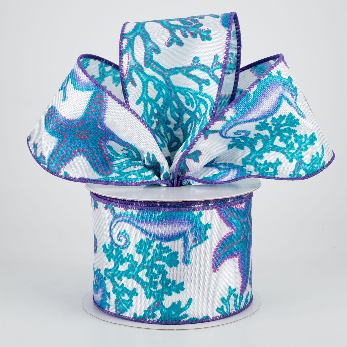 2.5" Mermaid's Seahorse Starfish Coral Ribbon (10 Yards) Lifestyle Photo