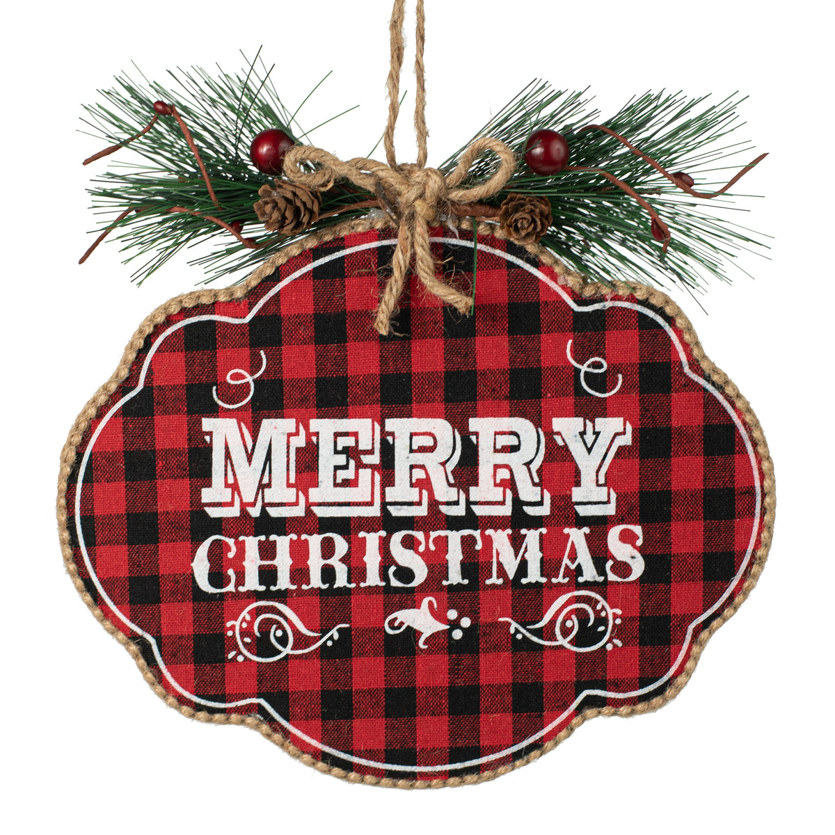 9" Merry Christmas Ornament: Buffalo Plaid Item Number: 84567BUFFALO