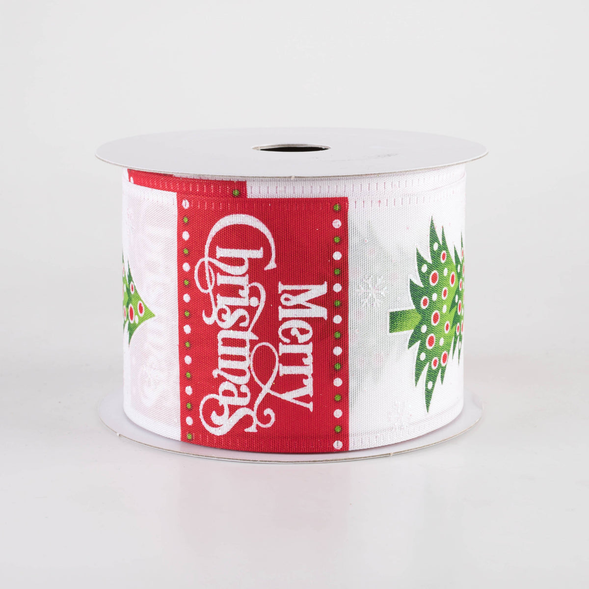 2.5" Merry Christmas & Tree Blocks Ribbon: Red & White (10 Yards) Item Number: 76410-40-01