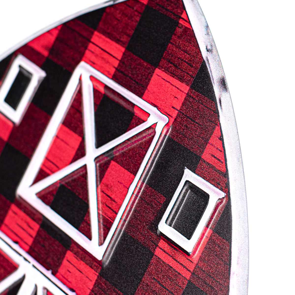 12" Metal Embossed Hanger: Black & Red Buffalo Plaid Barn detail photo 3