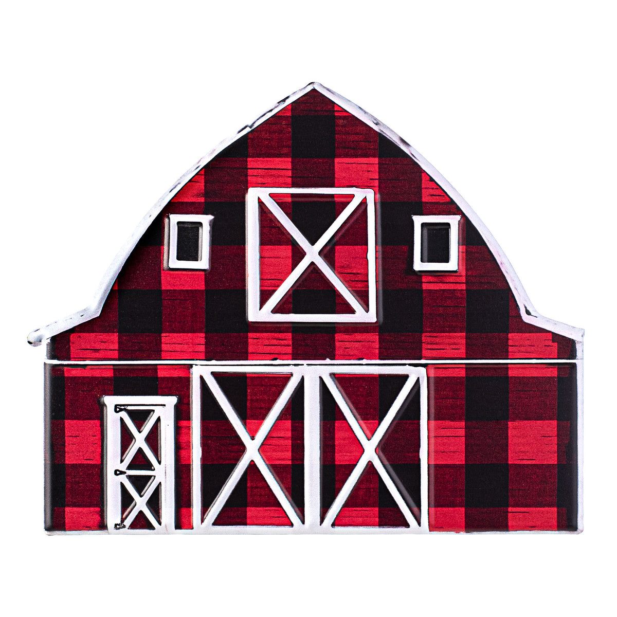 12" Metal Embossed Hanger: Black & Red Buffalo Plaid Barn Item Number: MD078624