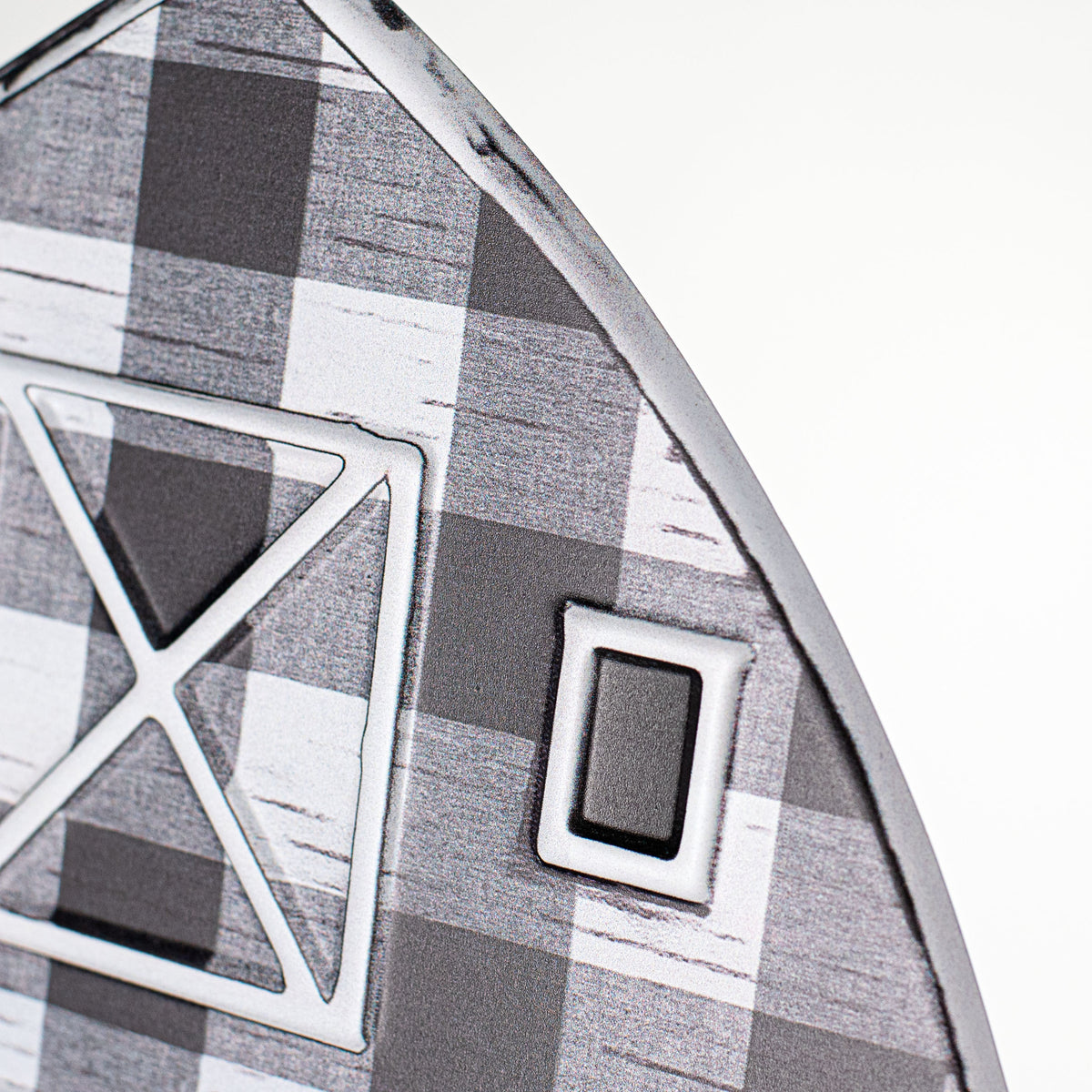 12" Metal Embossed Hanger: Black & White Buffalo Plaid Barn detail photo 3