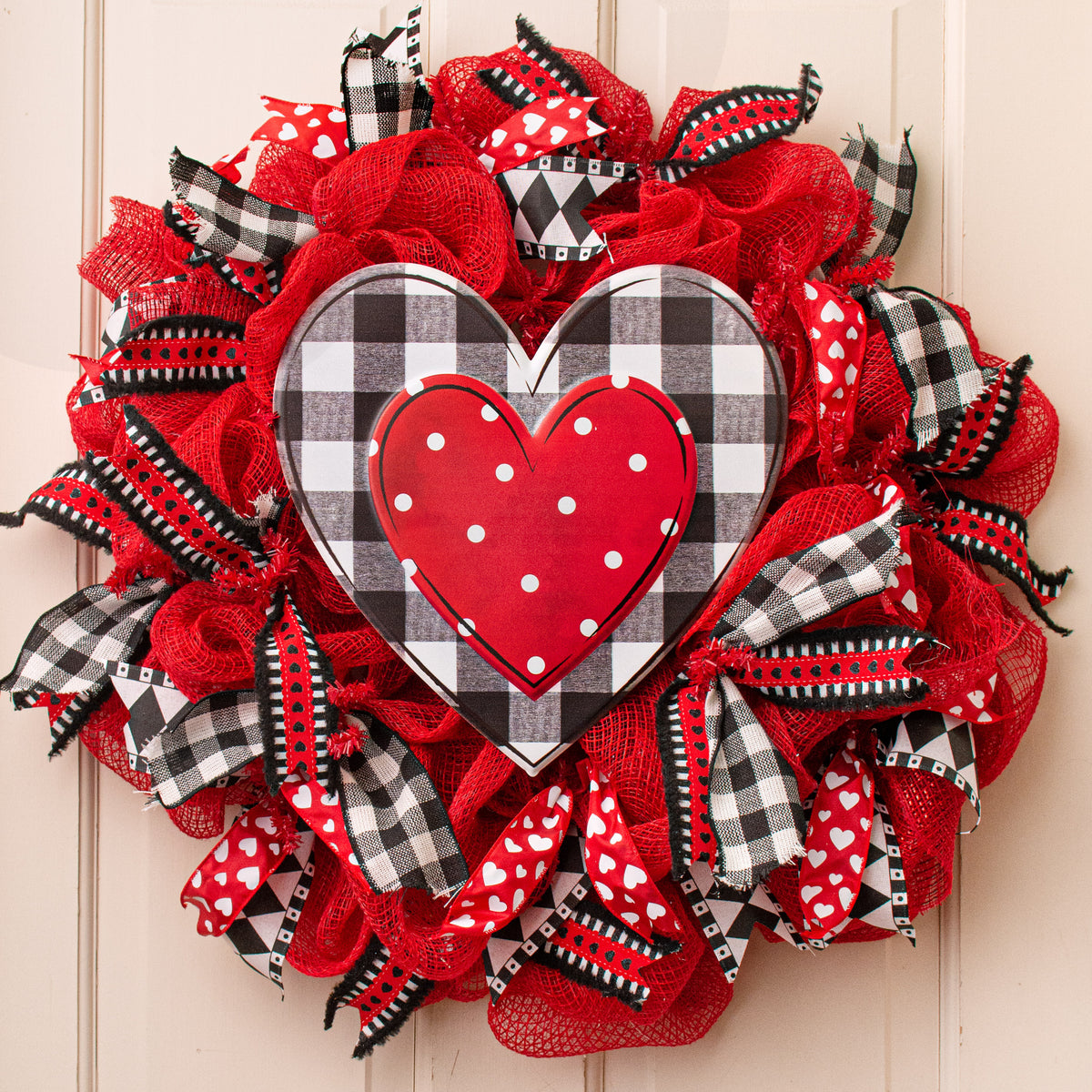 12" Metal Embossed Hanger: Check & Polka Dot Heart Lifestyle Photo
