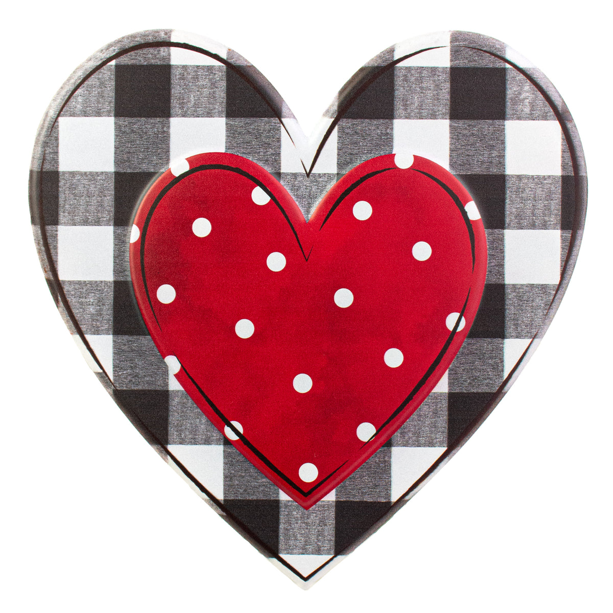 12" Metal Embossed Hanger: Check & Polka Dot Heart Item Number: MD0665