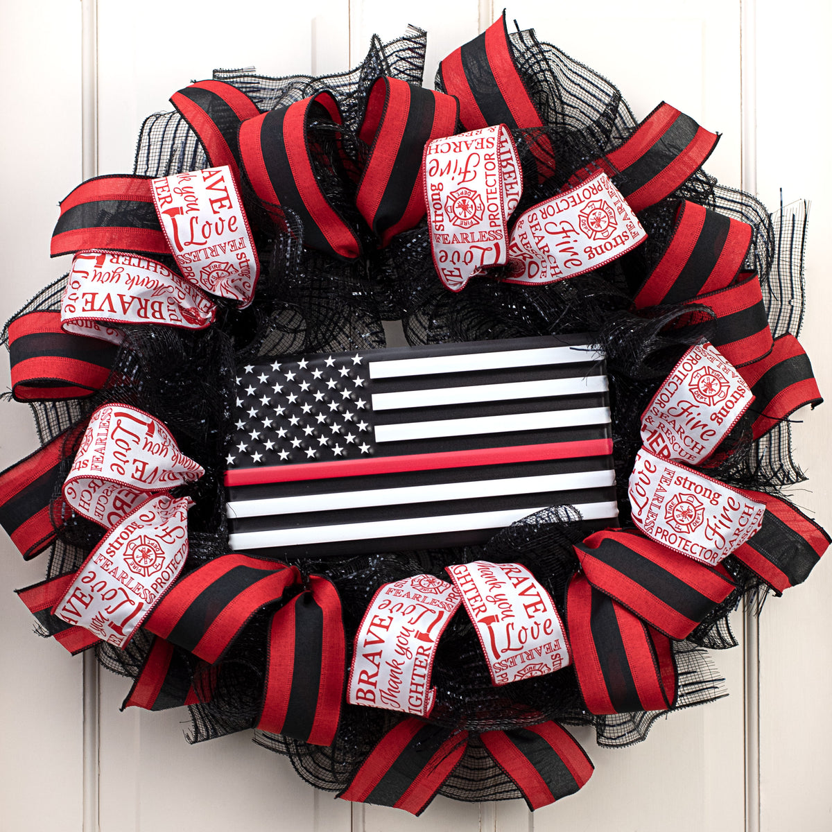 12" Metal Embossed Hanger: Firefighter Support Flag Lifestyle Photo