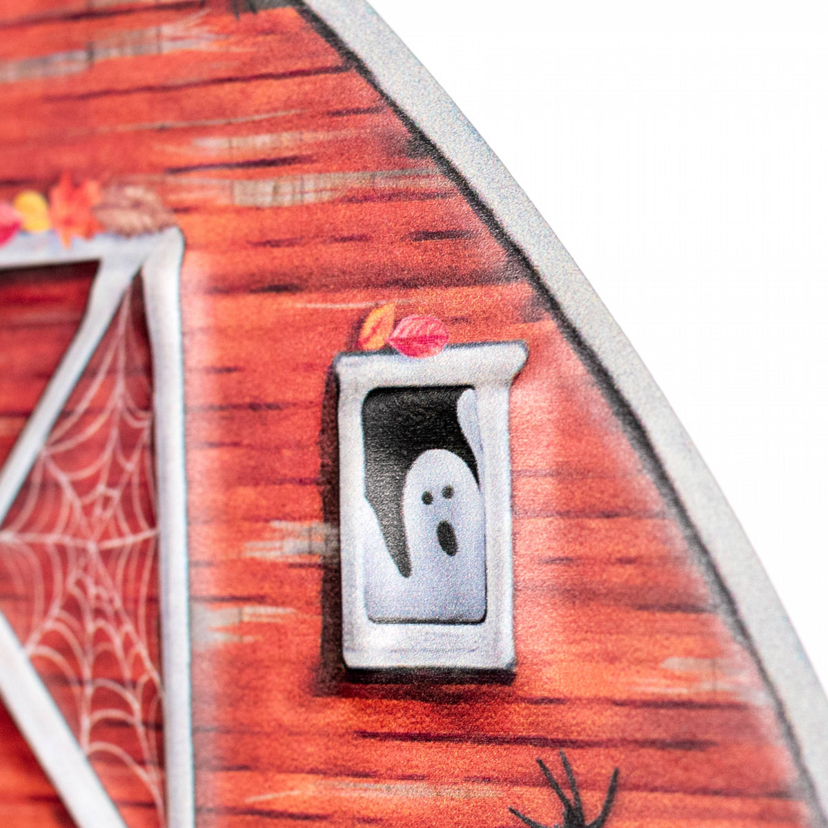 12" Metal Embossed Hanger: Haunted Halloween Barn detail photo 4