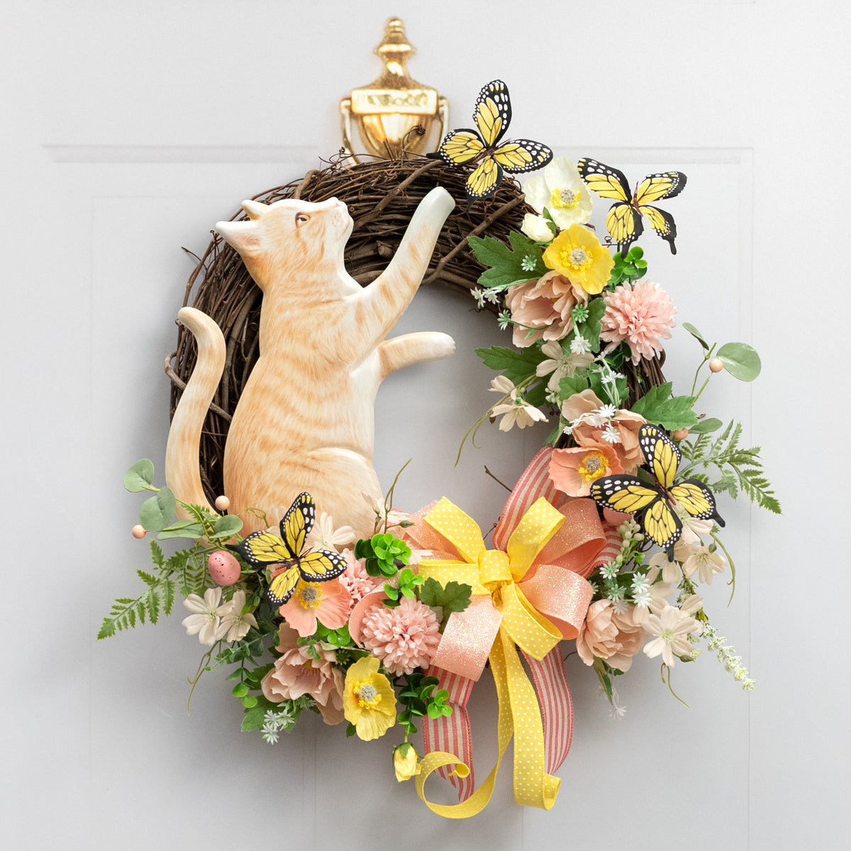 12" Metal Embossed Hanger: Pawing Tabby Cat Lifestyle Photo