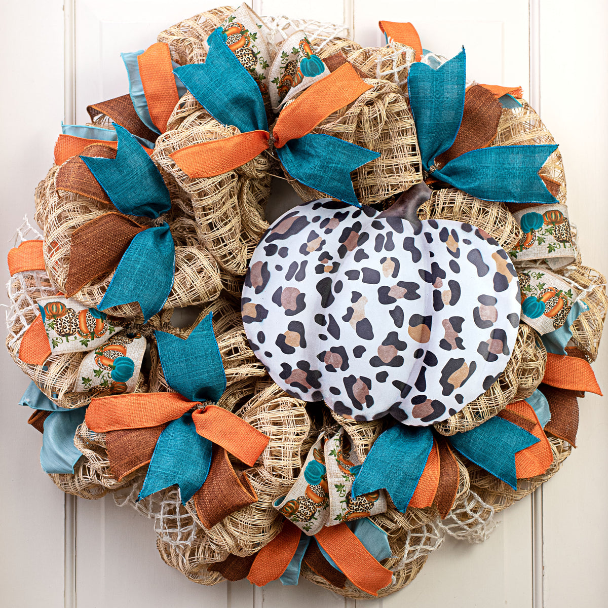 12" Metal Embossed Hanger: White Leopard Spot Pumpkin Lifestyle Photo