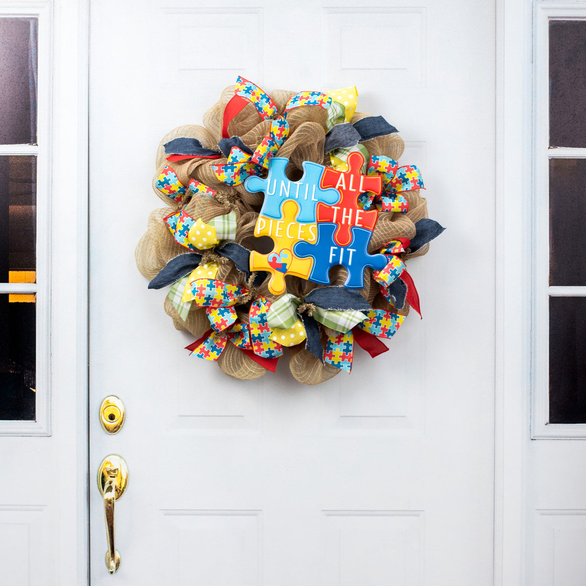 13" Metal Embossed Sign: Autism Awareness Puzzle Pieces Fit Cutout detail photo 5