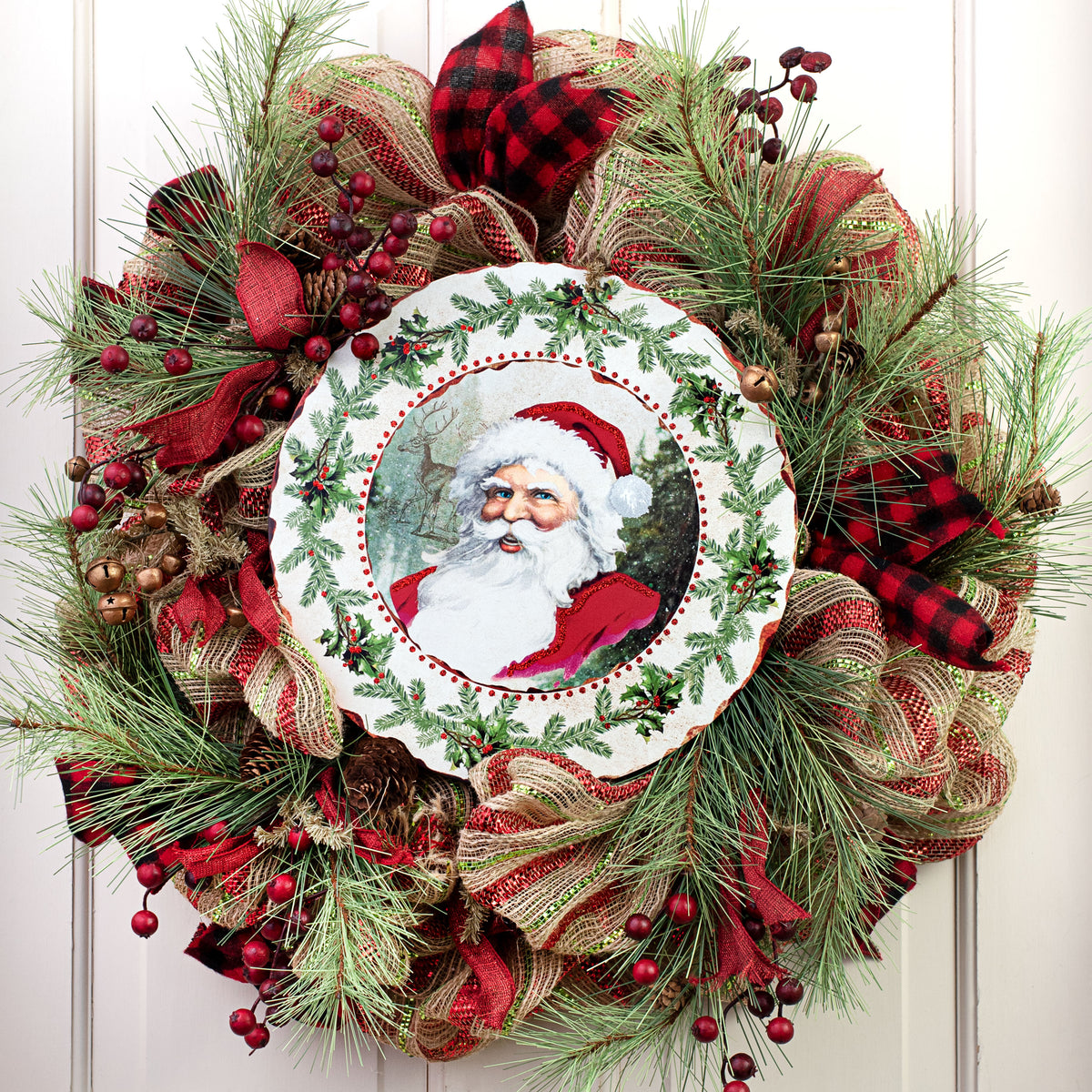 12" Metal Sign: Antique Santa With Holly Lifestyle Photo