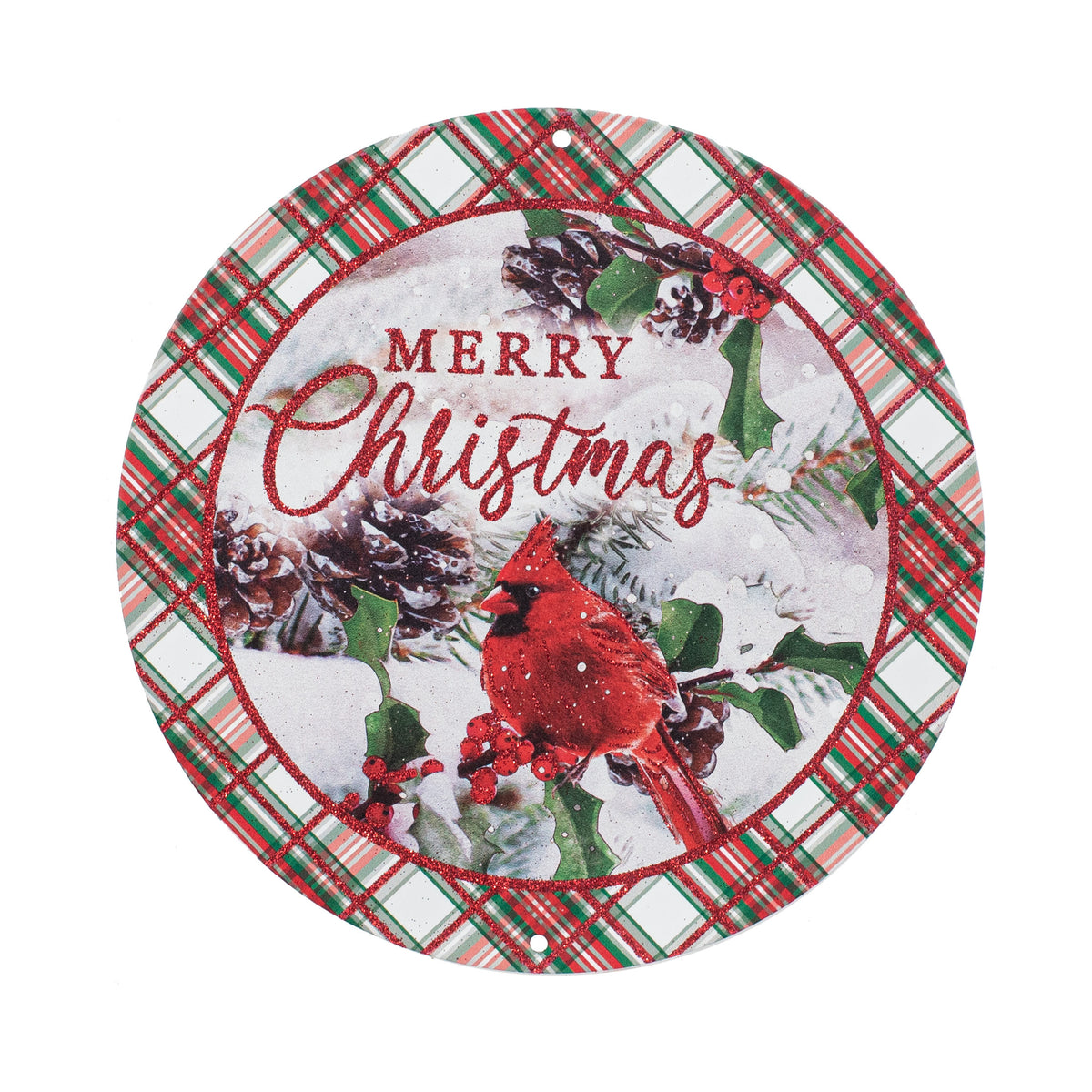 8" Metal Sign: Glitter Merry Christmas Cardinal Item Number: MD1259