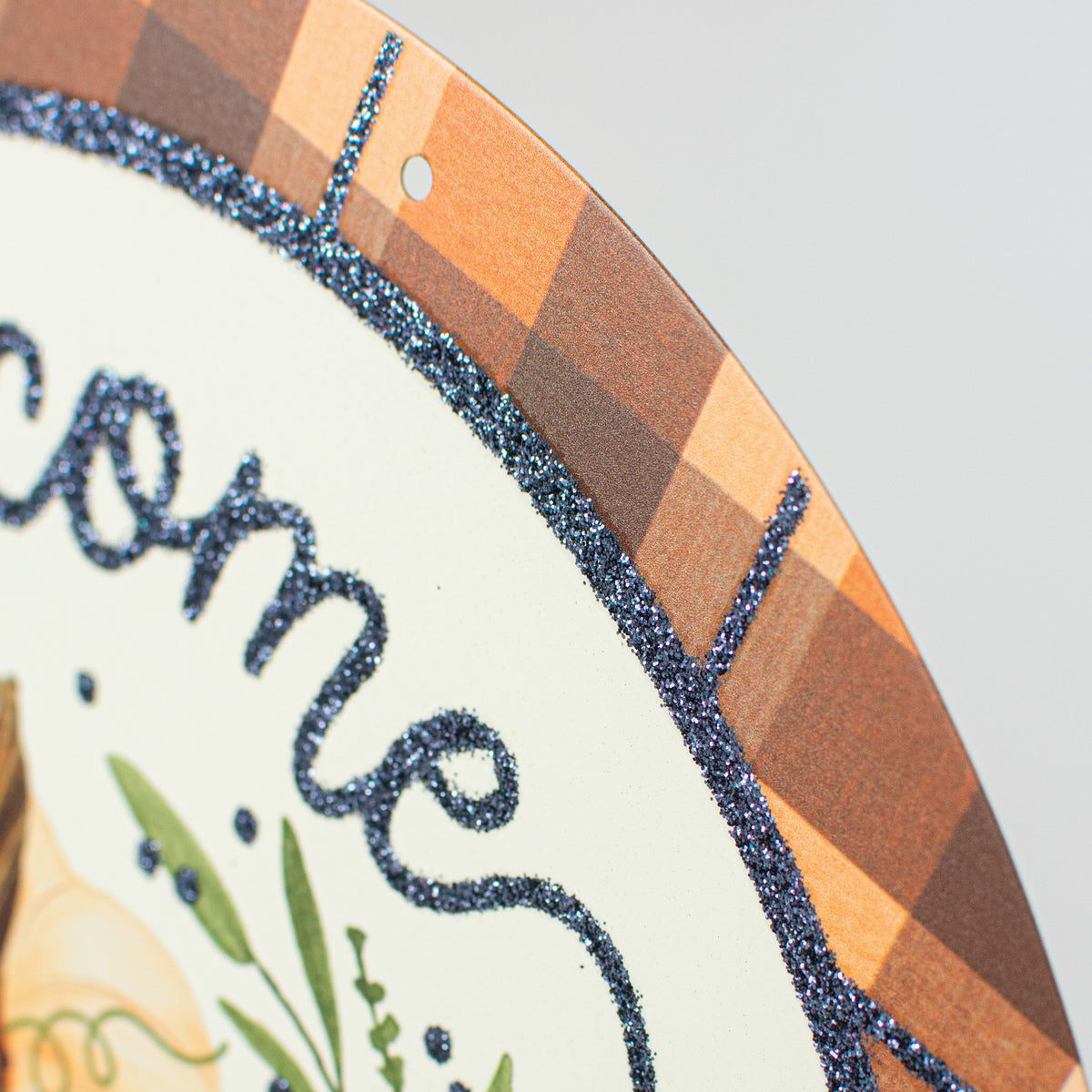 12" Metal Sign: Glittered Welcome Pumpkins Navy detail photo 3