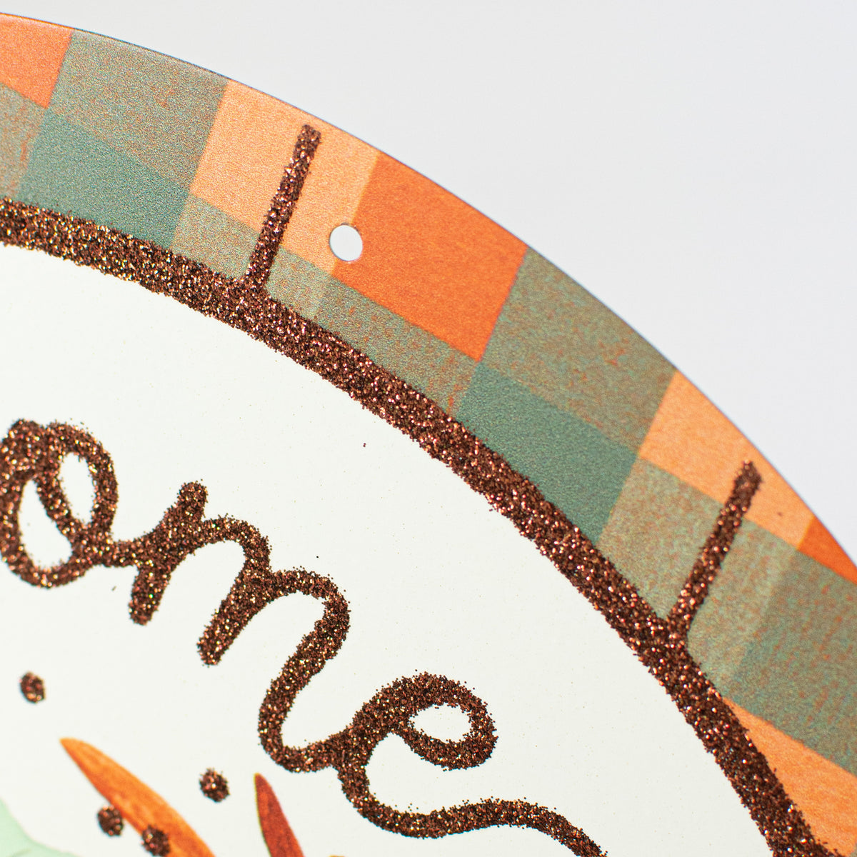 12" Metal Sign: Glittered Welcome Pumpkins Sage detail photo 3
