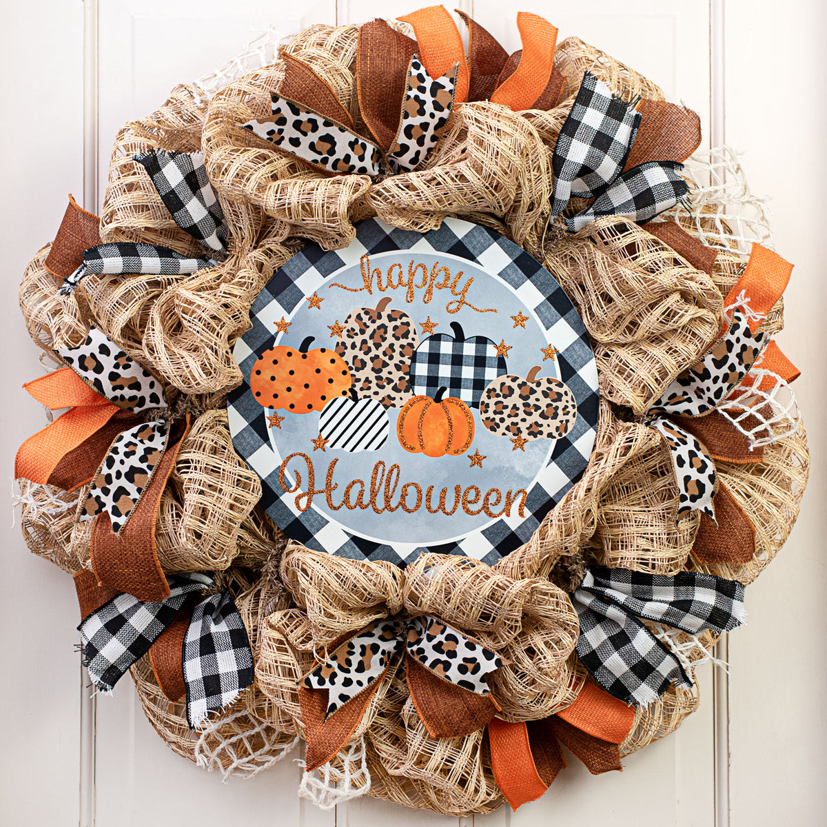 12" Metal Sign: Leopard, Dot, Check Halloween Pumpkins Lifestyle Photo