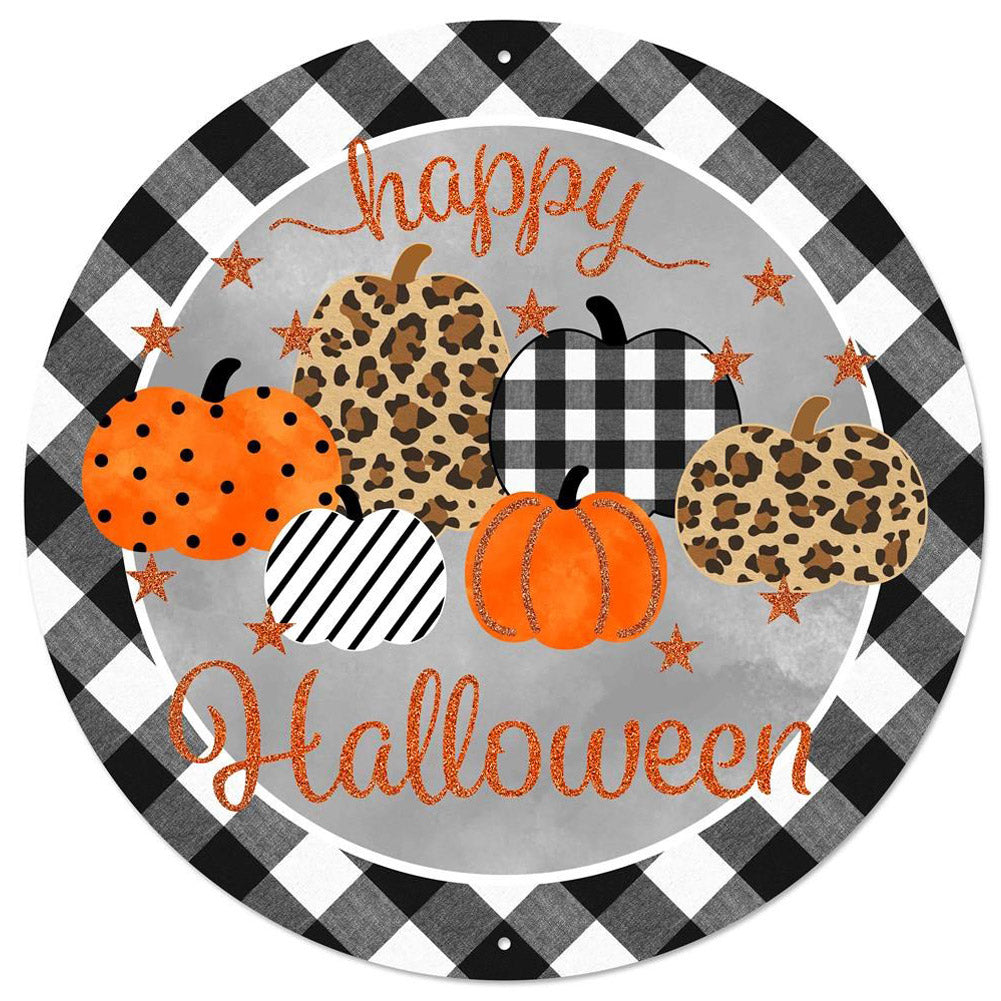 12" Metal Sign: Leopard, Dot, Check Halloween Pumpkins Item Number: MD0775
