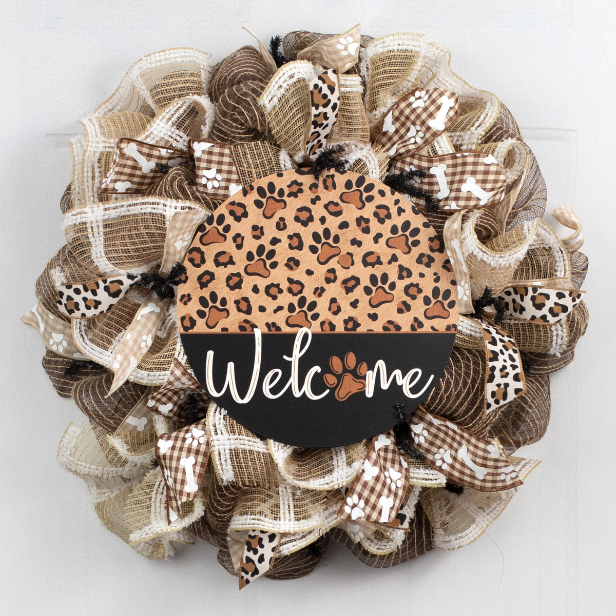 12" Metal Sign: Leopard Paw Print Welcome Lifestyle Photo