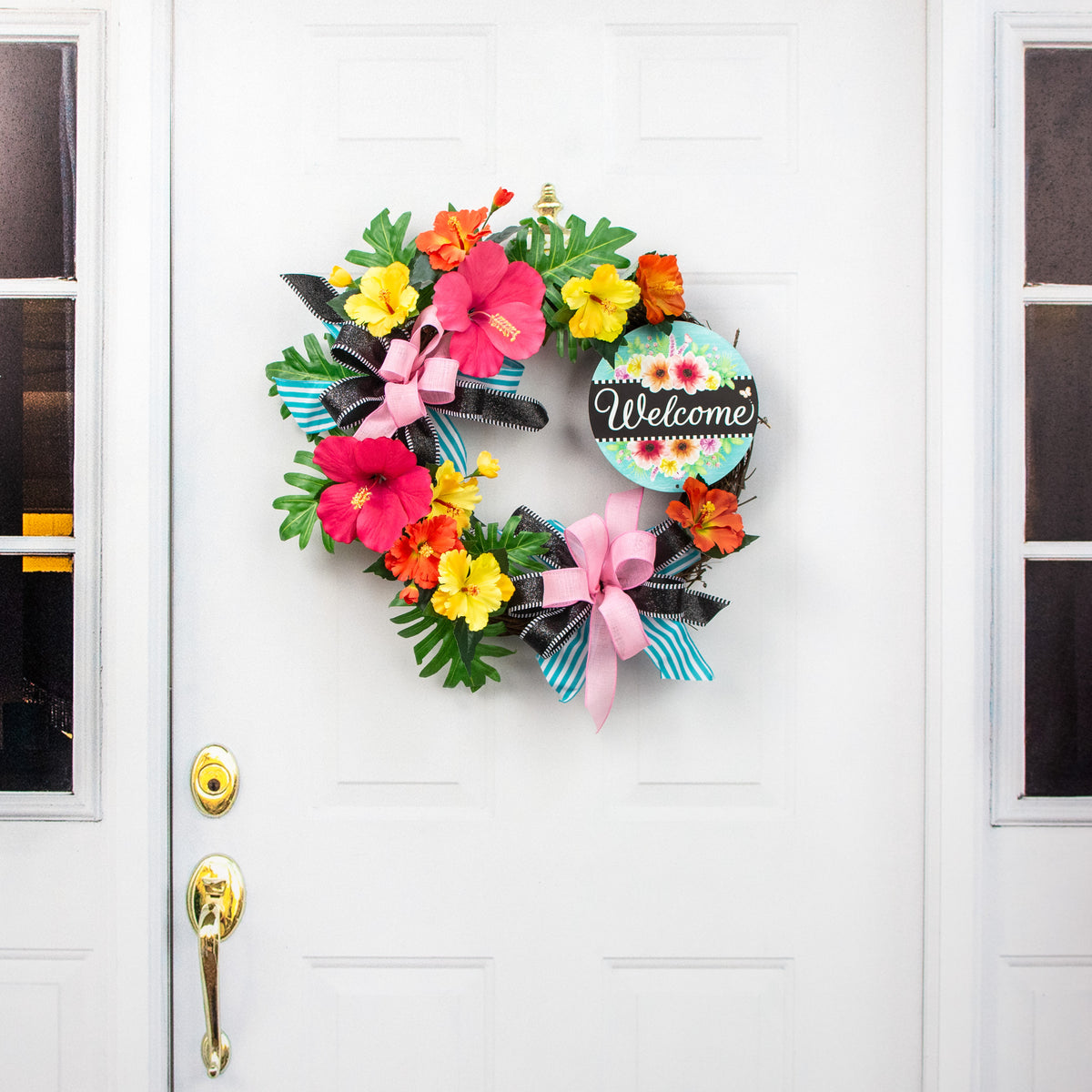 8" Metal Sign: Welcome with Flowers detail photo 4