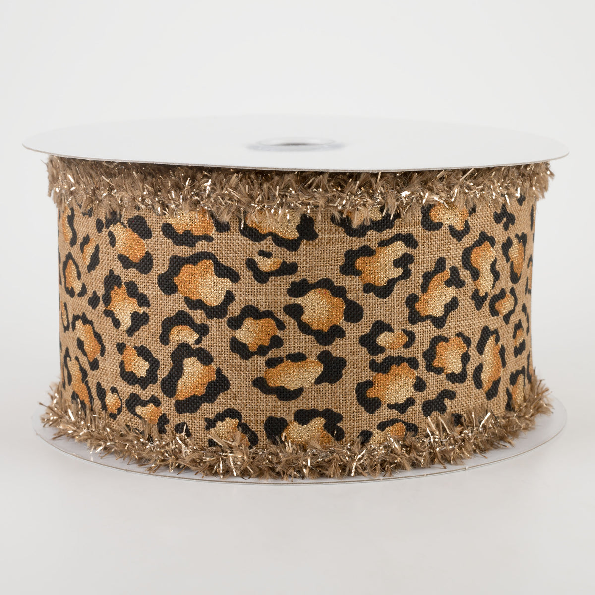 2.5" Metallic Animal Print Fuzzy Edge Ribbon: Tan (10 Yards)