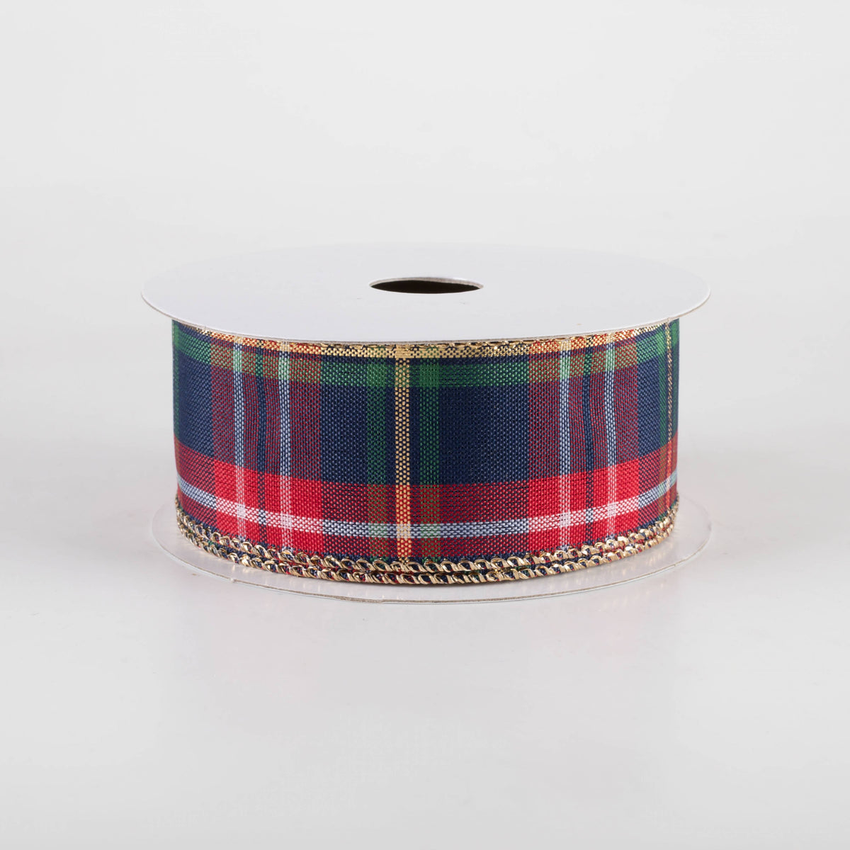 1.5" Metallic Craig Plaid Ribbon: Navy, Red, Green (10 Yards) Item Number: 71456-09-27