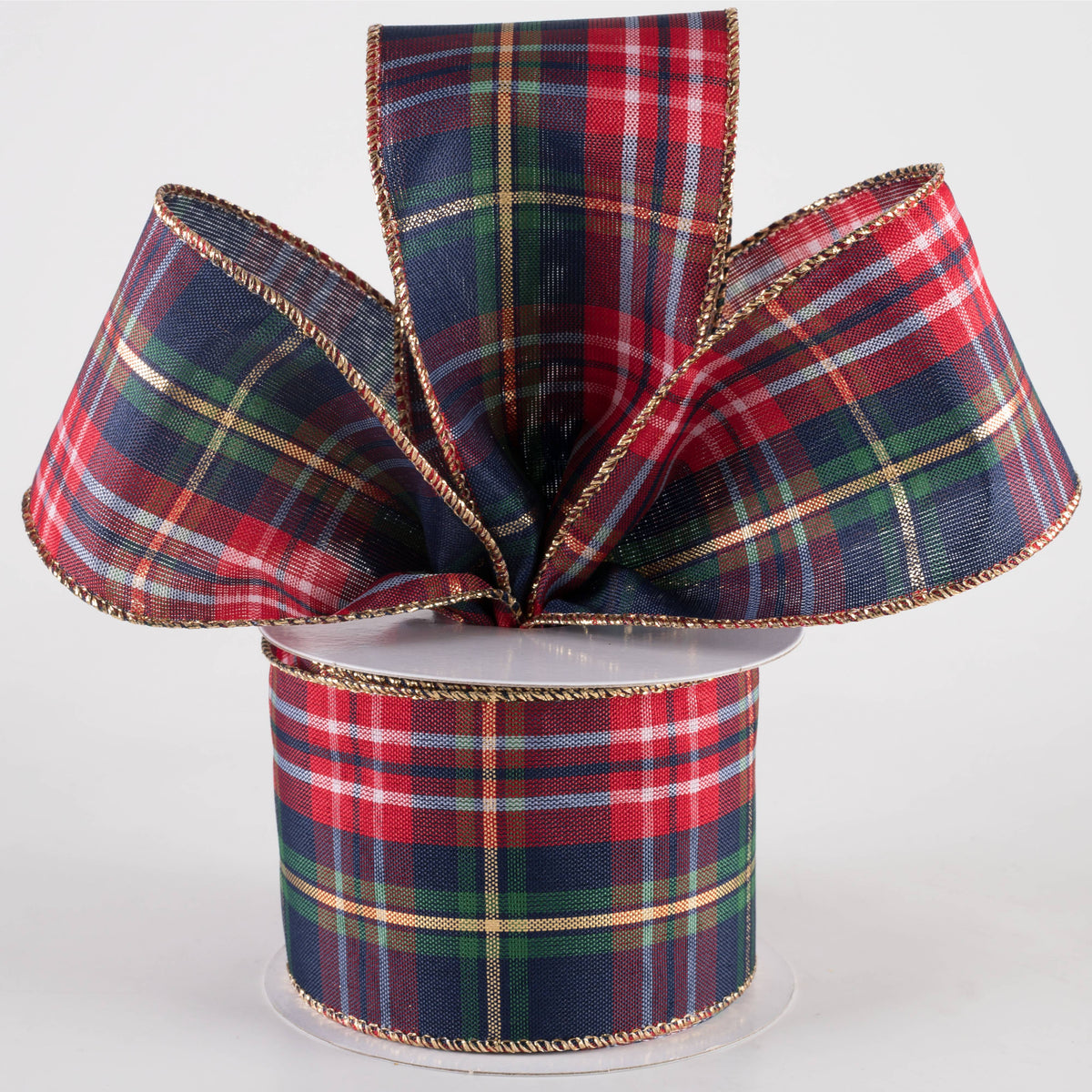 2.5" Metallic Craig Plaid Ribbon: Navy, Red, Green (10 Yards) Lifestyle Photo