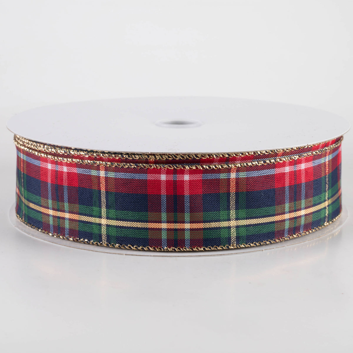 1.5" Metallic Craig Plaid Ribbon: Navy, Red, Green (50 Yards) Item Number: 871-09-424
