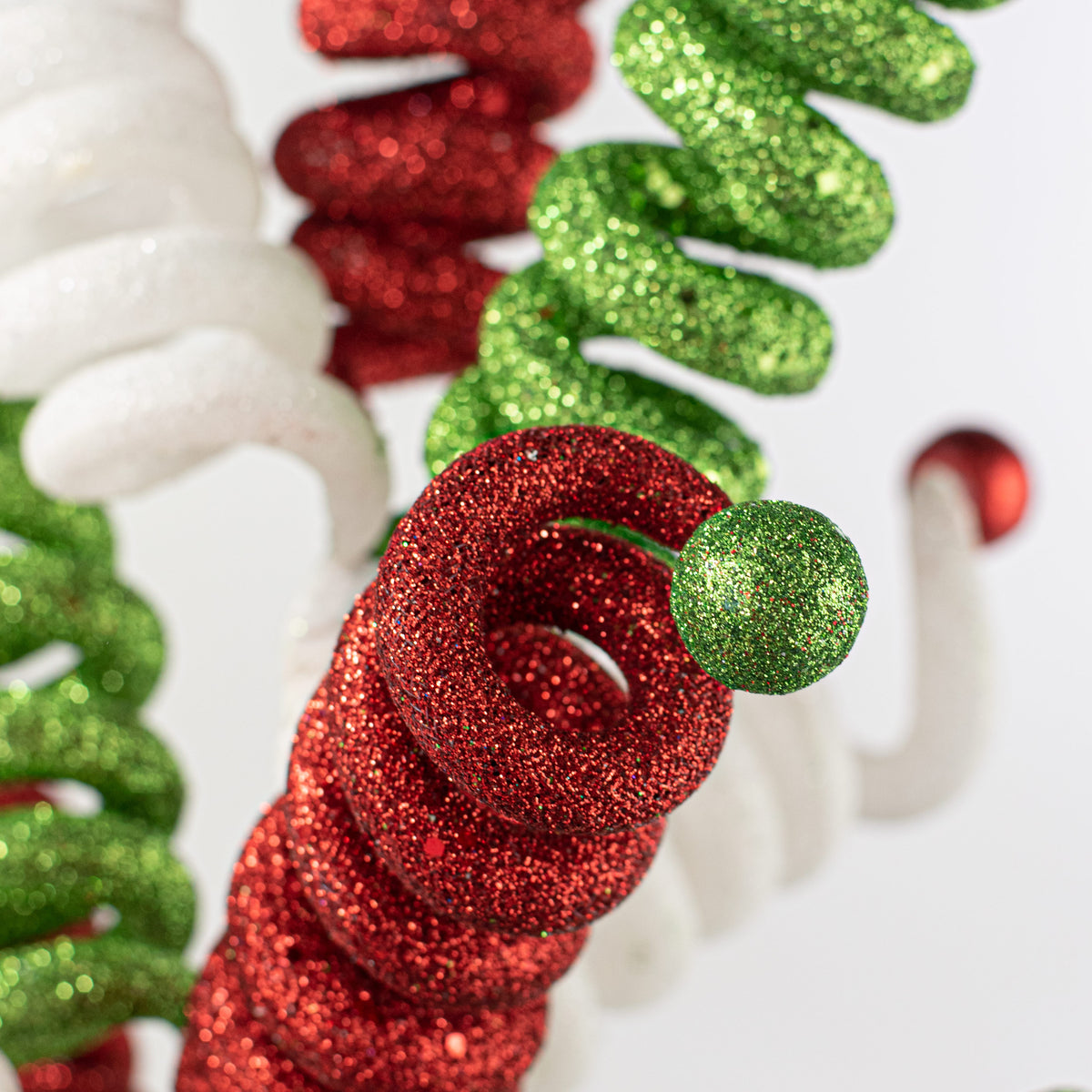 30" Metallic Curly Ball Spray: Lime Green, Red, White Lifestyle Photo