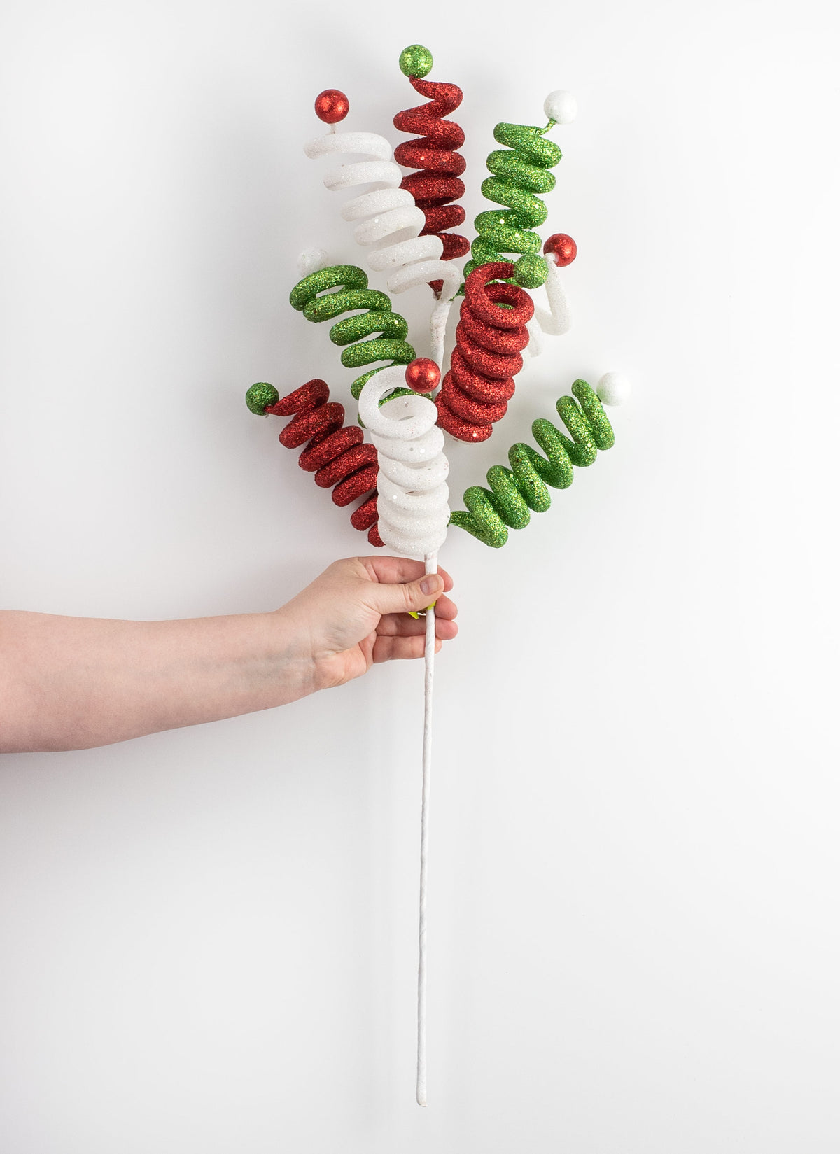 30" Metallic Curly Ball Spray: Lime Green, Red, White detail photo 3