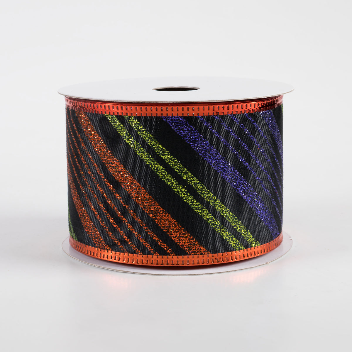 2.5" Metallic Edge Halloween Glitter Diagonal Stripes Ribbon (10 Yards)