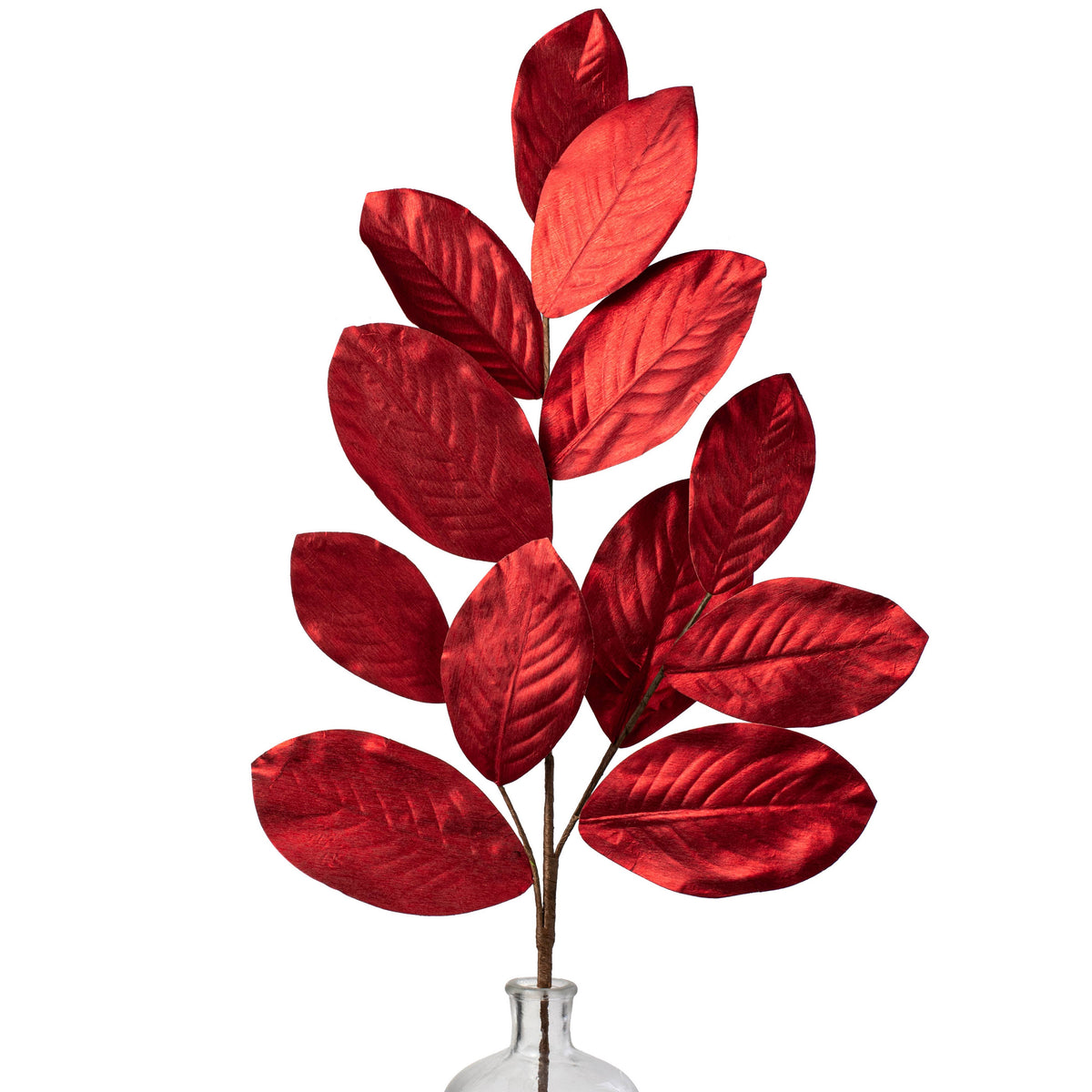 37" Metallic Fabric Magnolia Leaves Spray: Red Item Number: 133572