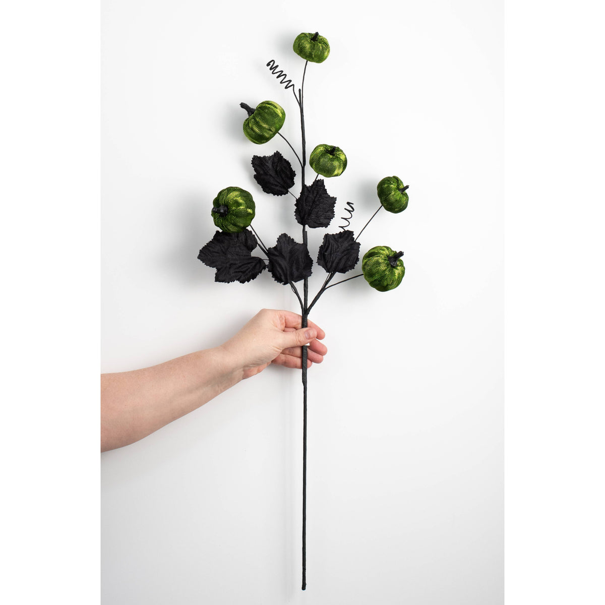 29" Metallic Fabric Pumpkins Spray: Lime Green & Black detail photo 3