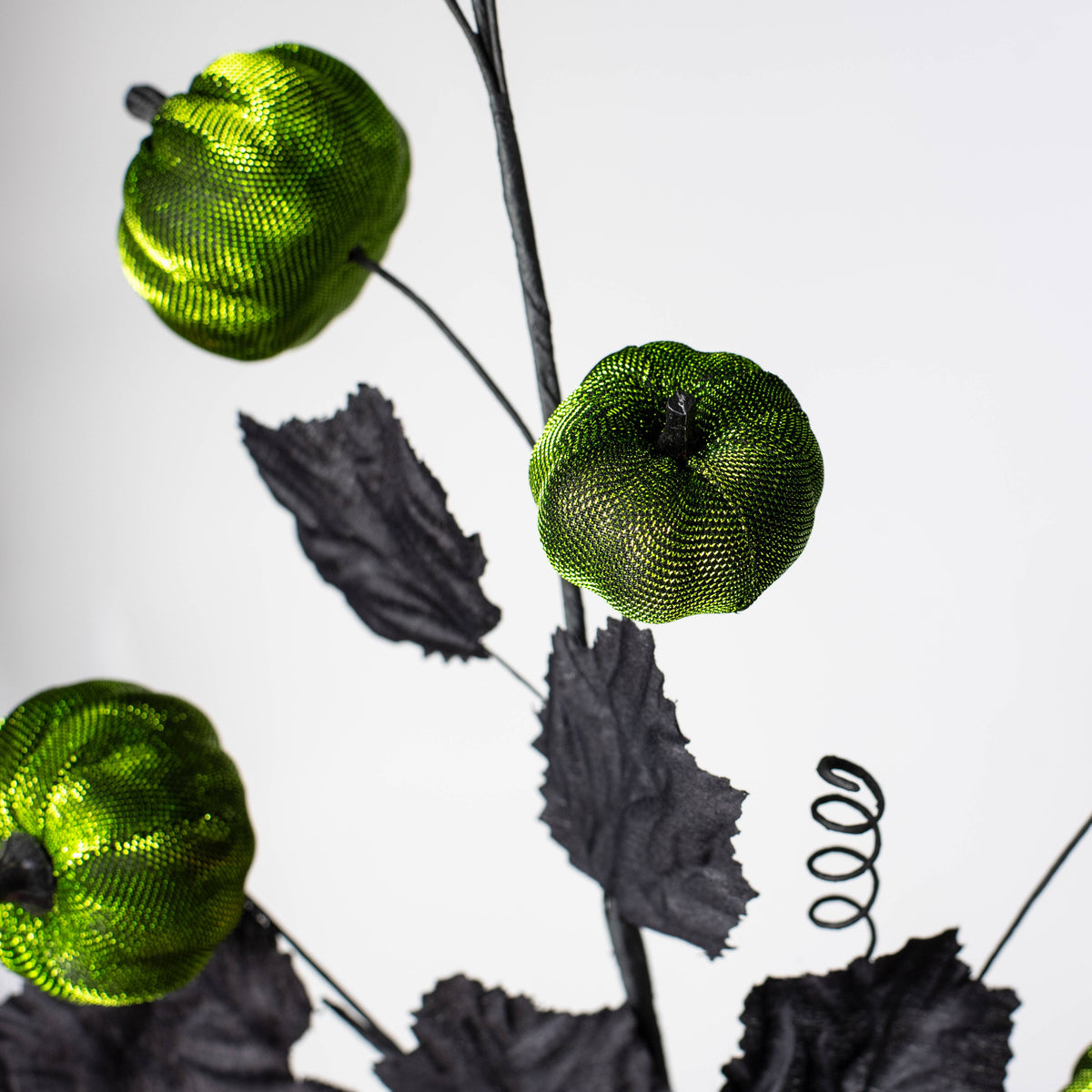 29" Metallic Fabric Pumpkins Spray: Lime Green & Black detail photo 4