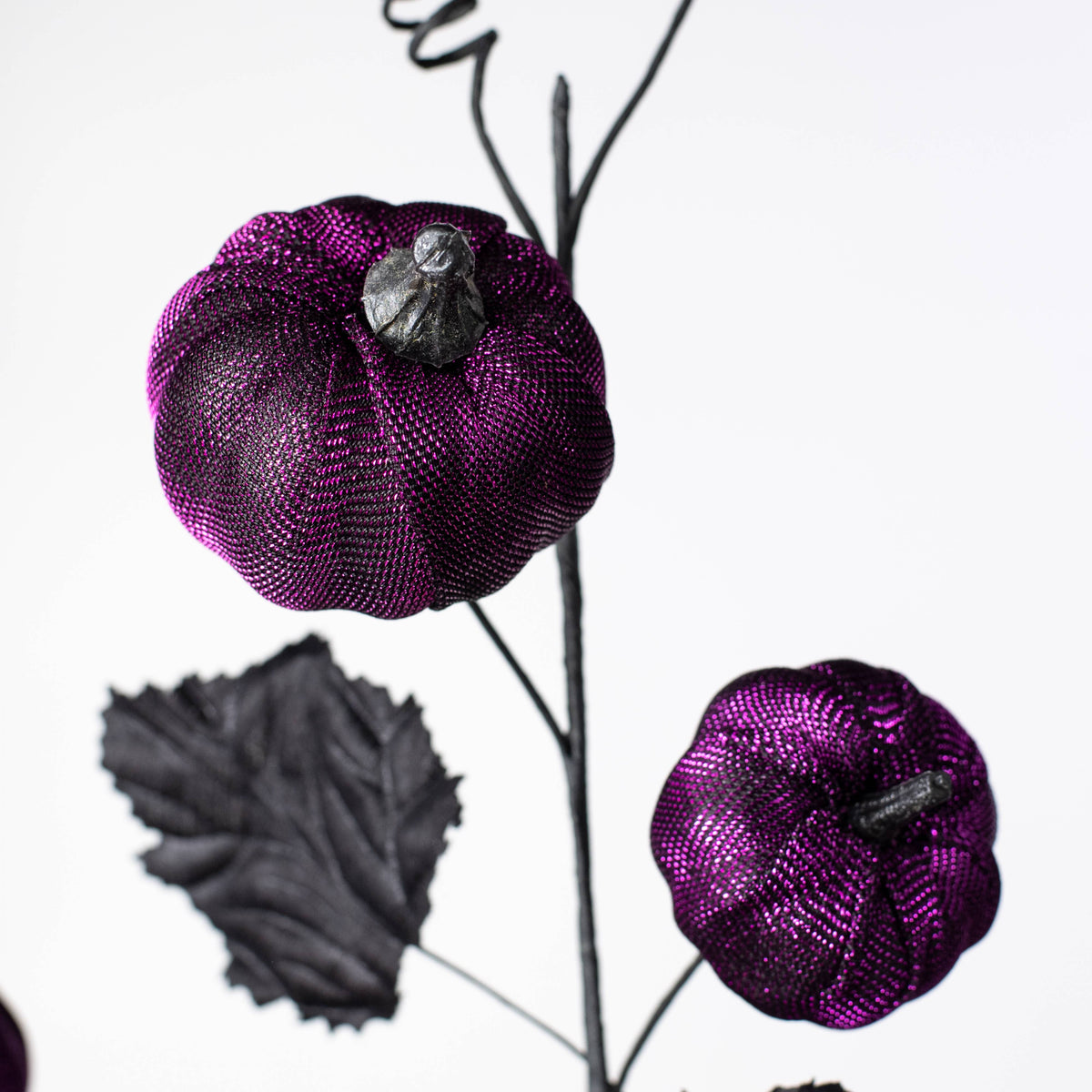 29" Metallic Fabric Pumpkins Spray: Purple & Black Lifestyle Photo