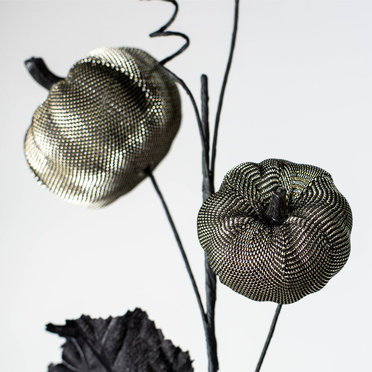 29" Metallic Fabric Pumpkins Spray: Silver & Black Lifestyle Photo