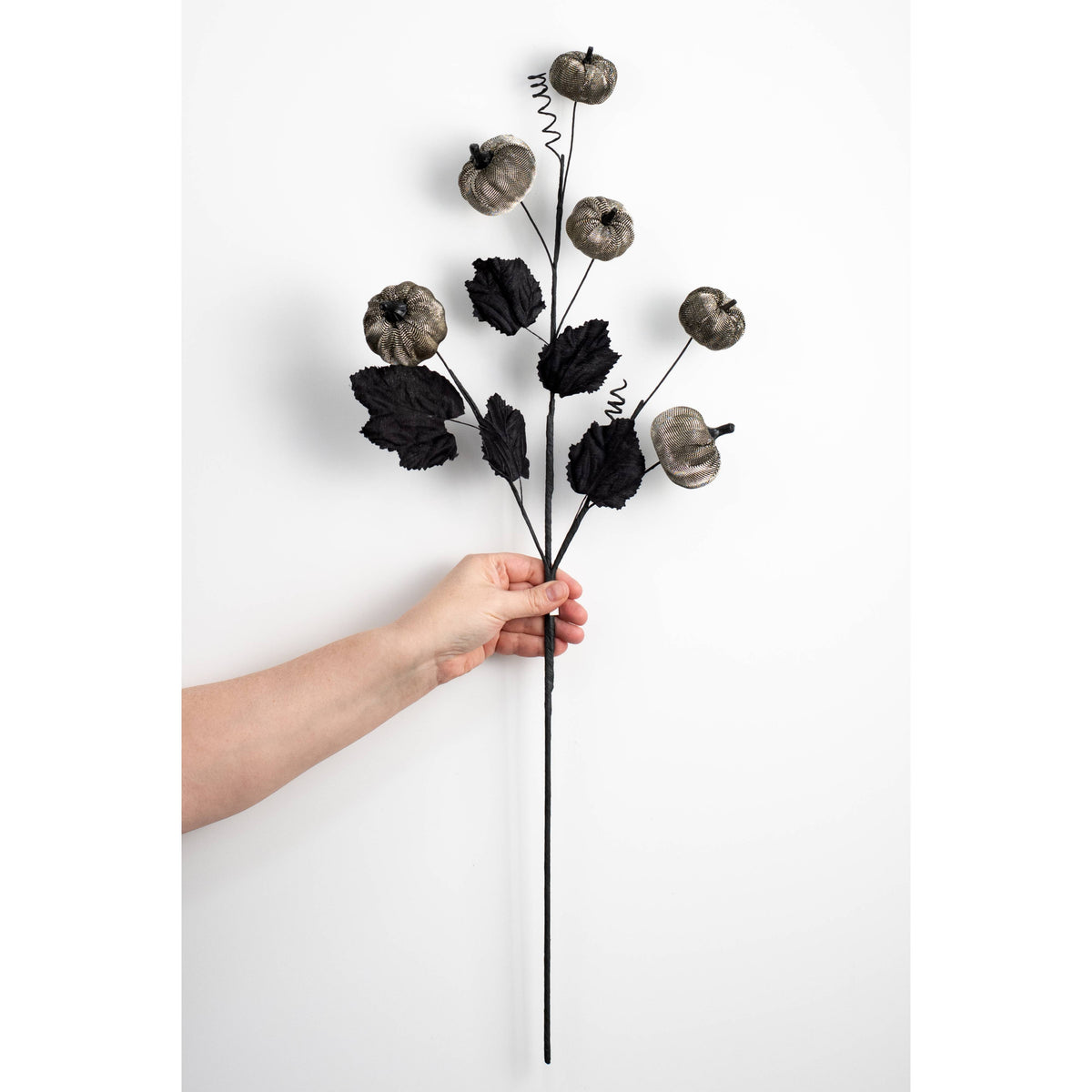 29" Metallic Fabric Pumpkins Spray: Silver & Black detail photo 3