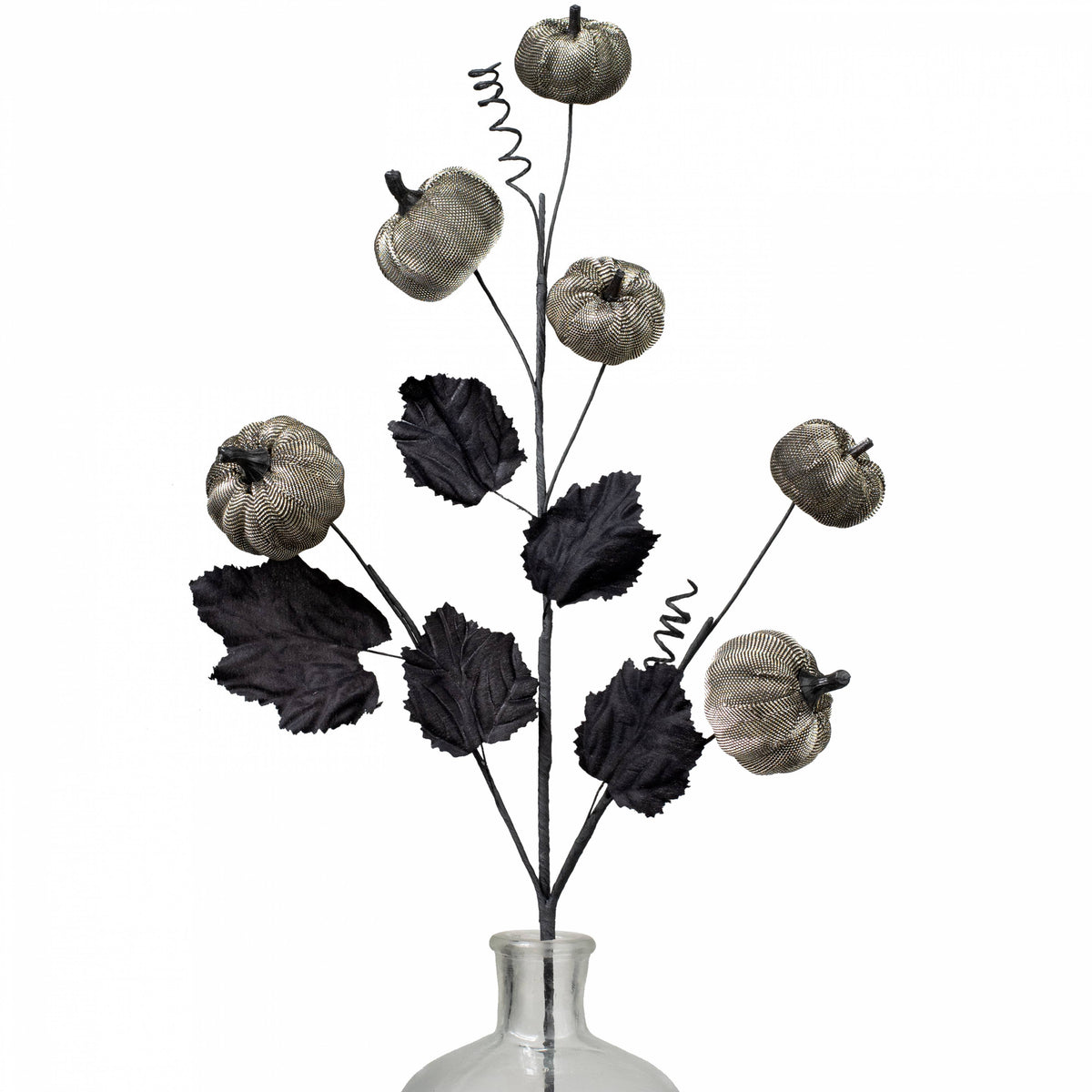 29" Metallic Fabric Pumpkins Spray: Silver & Black Item Number: HA049026