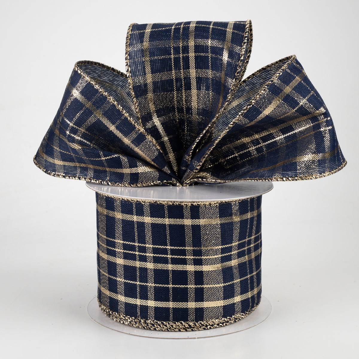 2.5" Metallic Gina Plaid Ribbon: Gold & Navy (10 Yards) Lifestyle Photo