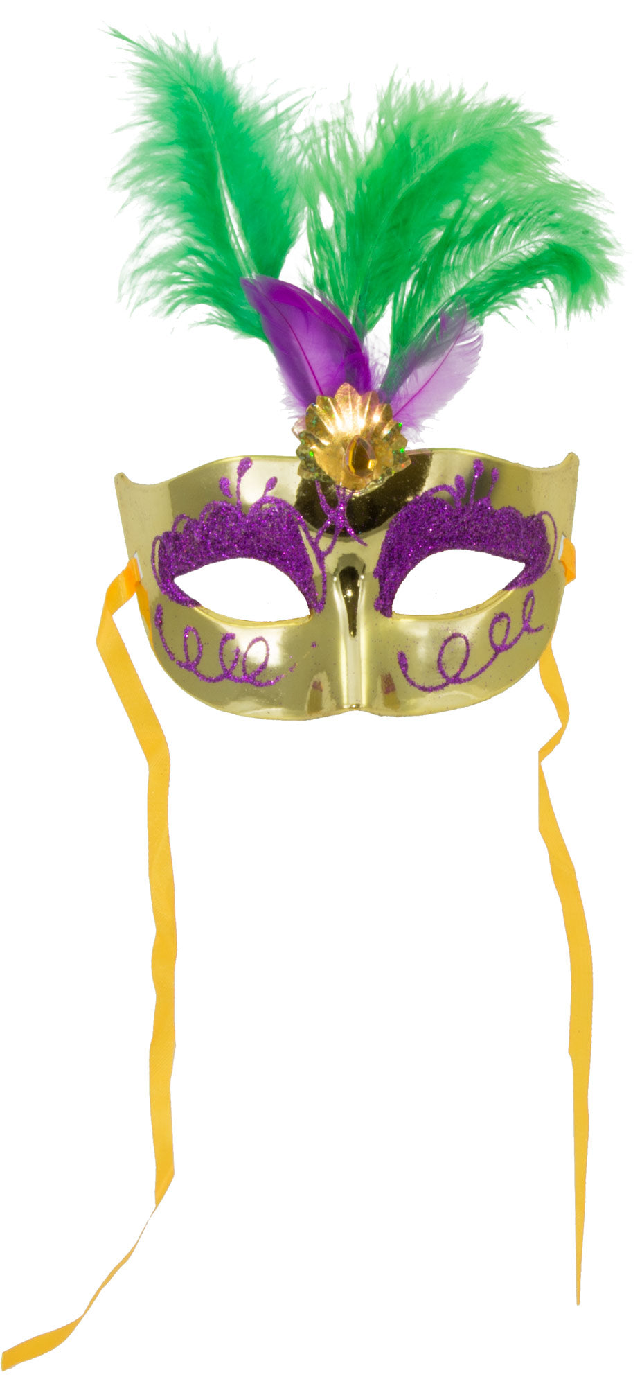 Metallic Glitter Feather Mask: Mardi Gras Gold Item Number: 7150-MARDI GRAS
