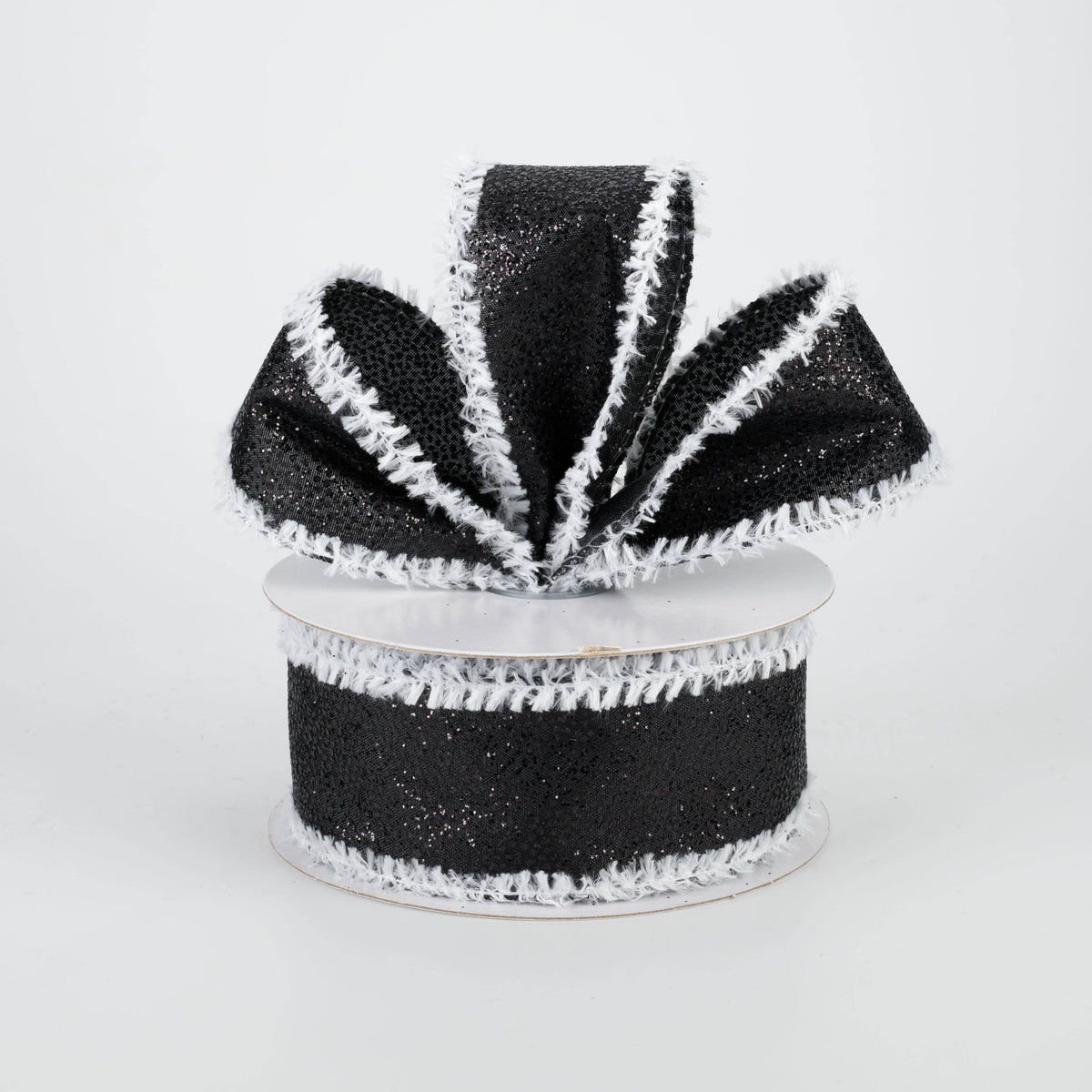 1.5" Metallic Glitter Snow Edge Ribbon: Black (10 Yards) Lifestyle Photo