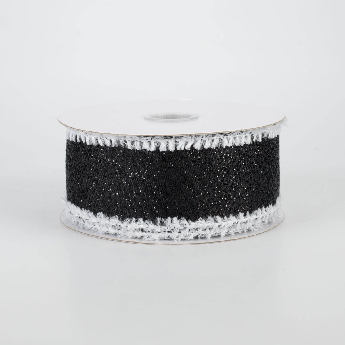 1.5" Metallic Glitter Snow Edge Ribbon: Black (10 Yards)