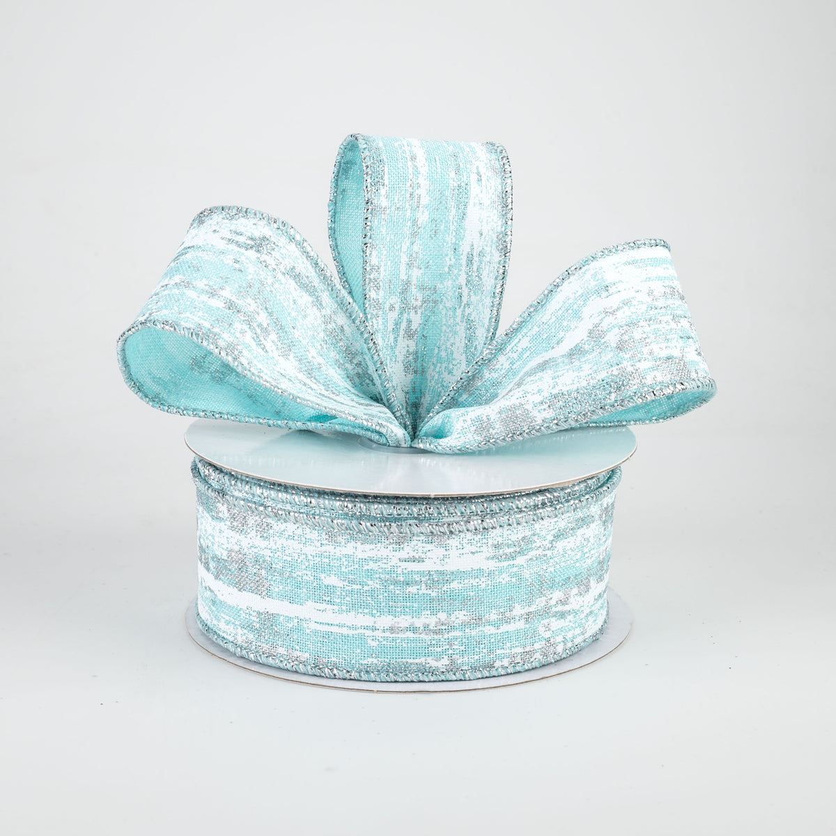 1.5" Metallic Glitter Snow Ribbon: Ice Blue, White, Silver (10 Yards) Lifestyle Photo